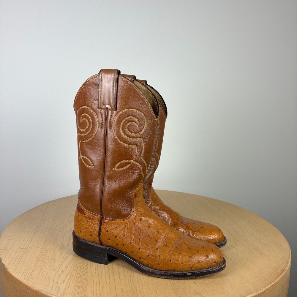 Justin Ostrich Leather Western Cowboy Boots Women's 4 Coastal Cowgirl Boho